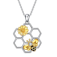 Collar con colgante de panal de abeja y cadena de plata (1 pieza)