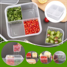 Recipiente de almacenamiento para refrigerador RnemiTe-amo, caja verde con tapa de 4 rejillas para jengibre, ajo, frutas y verduras, con tapa