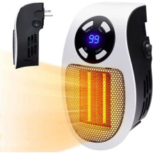Calefactor cerámico de 500 W con termostato y temporizador.