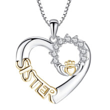 Collar de amistad con corazón de diamantes de imitación y cadena para hermanas