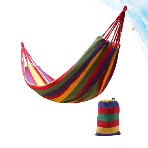Double Camping Hammock Rainbow Striped Canvas 1 Set 1
