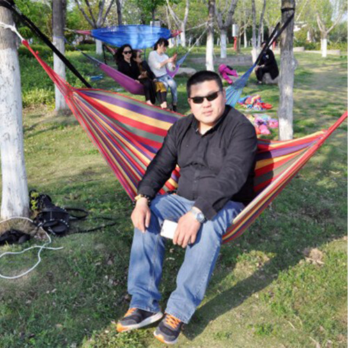 Double Camping Hammock Rainbow Striped Canvas 1 Set 2