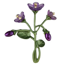 Broche de lapela em esmalte com flor violeta e cristal (1 peça)