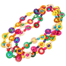 Collar bohemio de conchas y cuentas de madera, étnico y colorido, largo