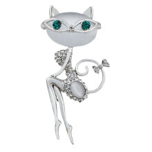 Broche coreano de gato de cristal de ópalo para mujer