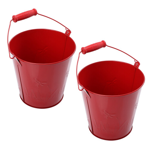Plåthink med leksakshandtag, liten blomhink, 2 st