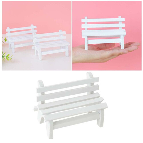 Banc de jardin double miniature en bois blanc, paysage 2