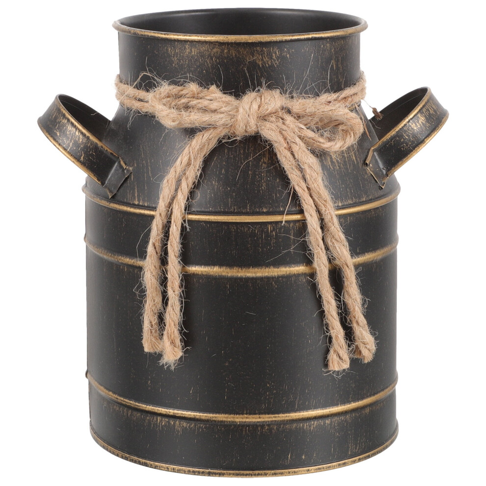 Galvanized Metal Flower Bucket With Handle Black 9107258553300