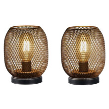 2Pcs Metal Cage Table Lamp Round Shaped LED Lantern Battery Powered Cordless Lamp for Weddings Party Home Decor Candle