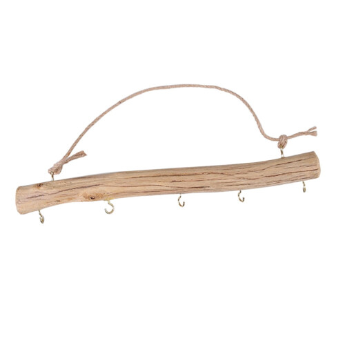 Rustieke houten sieradenorganizer met 5 haken