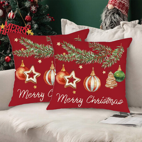 Kerstkussenhoezen rood 18x18 inch set van 2