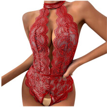 Penkiiy dames jumpsuit/romper van kant, rood