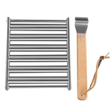 Grill rolkowy do hot dogów ze stali nierdzewnej z drewnianymi uchwytami