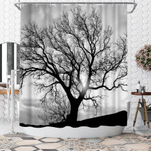 Κουρτίνα ντους με σχέδιο δέντρου, μαύρη και λευκή, πολυεστέρας 72x72 ίντσες