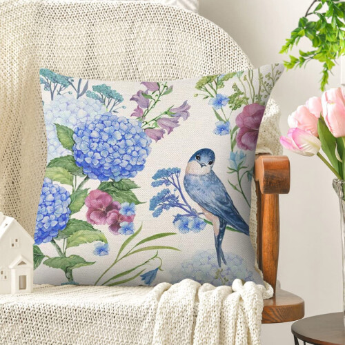 Capas de almofada de outono com estampa floral e de pássaros, 45 x 45 cm (17,7 x 17,7 polegadas).