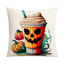 Kissenbezug aus Leinen mit Halloween-Kürbismuster, 45 x 45 cm