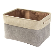 Panier de rangement rectangulaire pliable en coton et lin, gris, taille L