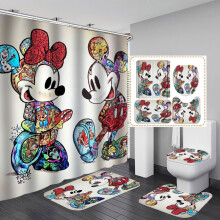 Juego de cortina de ducha Mickey con alfombrilla antideslizante para el baño y el inodoro.