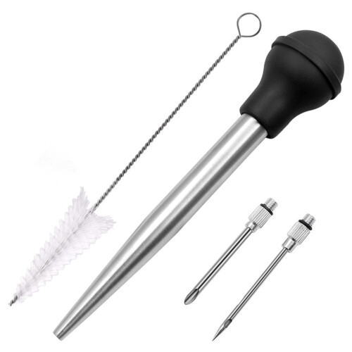 Inyector de especias para barbacoa de acero inoxidable.