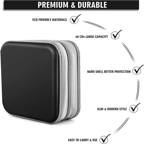 CD Case Hard Plastic Storage Binder 40 Capacity Black 2PCS 2
