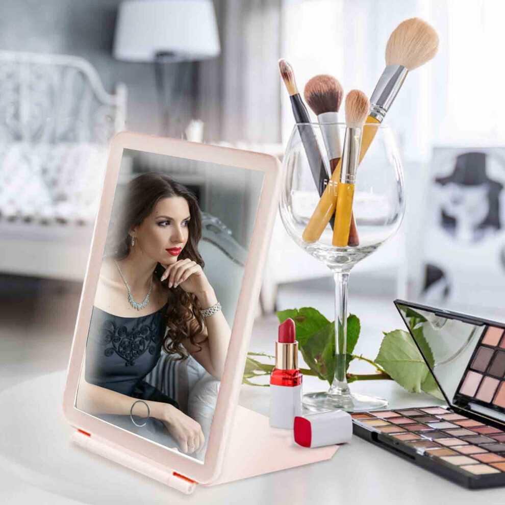 LED travel makeup mirror with tricolor light, foldable