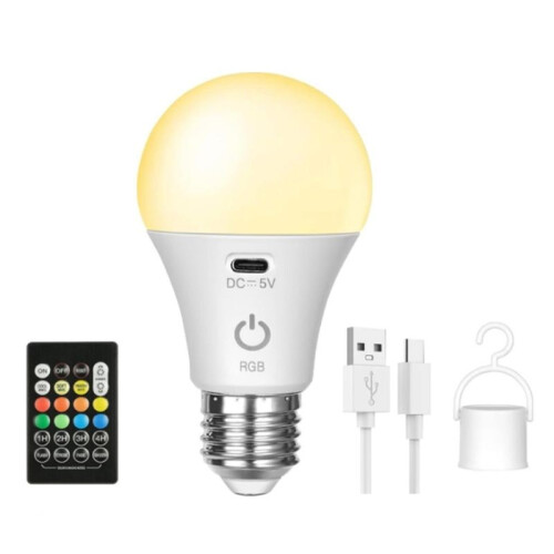 LED Rechargeable Light Bulbs with Remote E26 Battery Operated Light Bulb  RGB Changing Bulb with Hook