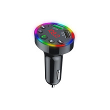 GUYUTING Trådlös FM-sändare för bil Bluetooth 5.0, 7-färgad LED-bakgrundsbelysning, dubbla USB-laddningsportar för flera enheter