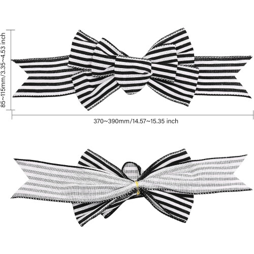Black and White Striped Linen Bowknots 4 pcs 1