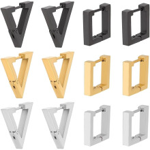 Geometric Hoop and Stud Earrings Set Gold Black 6 Pairs