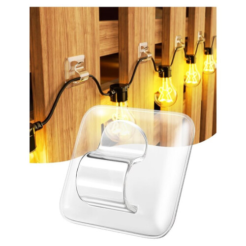 Outdoor String Light Hooks, 25 Pack Clear Clips with Waterproof Adhesive Strips,Heavy Duty Cable Holders for Outside 2