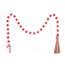 Wood Candy Cane Bead Garland with Jute Tassels 6ft