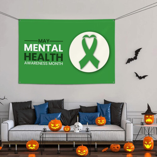 Banner de Conscientização sobre Saúde Mental Verde 47x71 polegadas 1