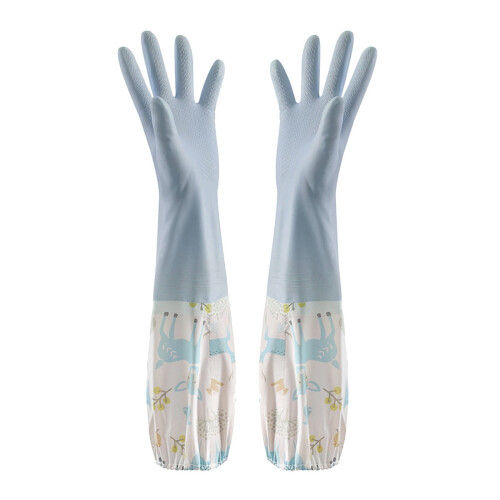 Rubber Cleaning Gloves with Lining, Waterproof, Size L
