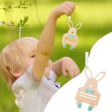 Winysin Panier de Pâques personnalisé avec pince à linge en bois, décoration lapin, ornement à suspendre, cadeau pour enfants et famille