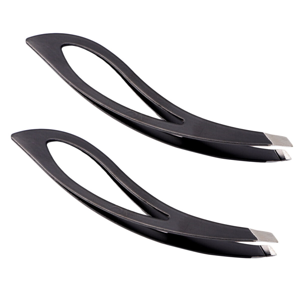 Stainless Steel Eyebrow Tweezers Slant Tip 2pcs Black