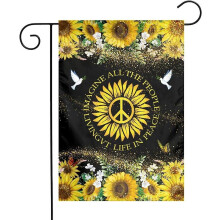 Drapeau de jardin de la paix 30 x 45 cm, résistant à la décoloration, double face, extérieur/intérieur, motif tournesol hippie, décoration de