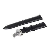 Leather Watch Band 18mm Unisex Black White Line