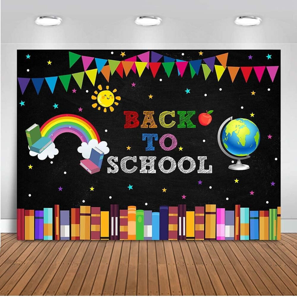 School Welcome Backdrop With Globe Rainbow Books Chalkboard 901175940934