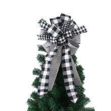 Handmade Buffalo Plaid Christmas Tree Topper Gray Black