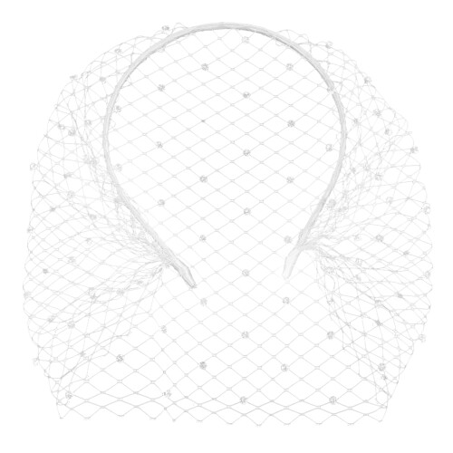Voile bibi orné de strass, accessoire de coiffure pour mariage (blanc)
