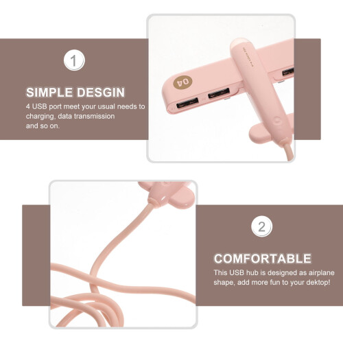 Φορτιστής USB Airplane σε ροζ χρώμα με 4 θύρες για επιτραπέζιο υπολογιστή 1