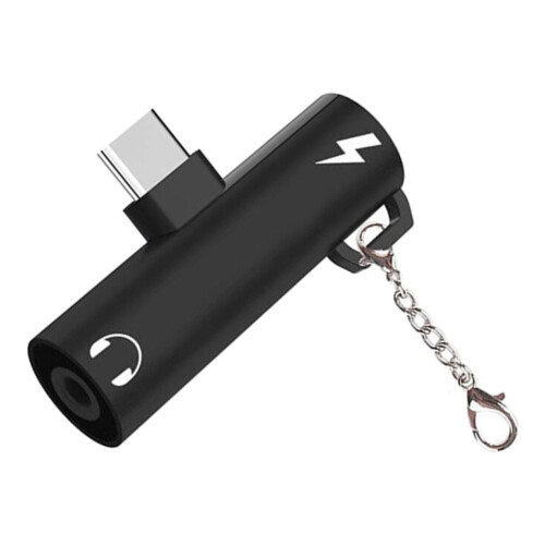 Type-C oortelefoonadapter 3,5 mm audio-oplaadkabel zwart 2