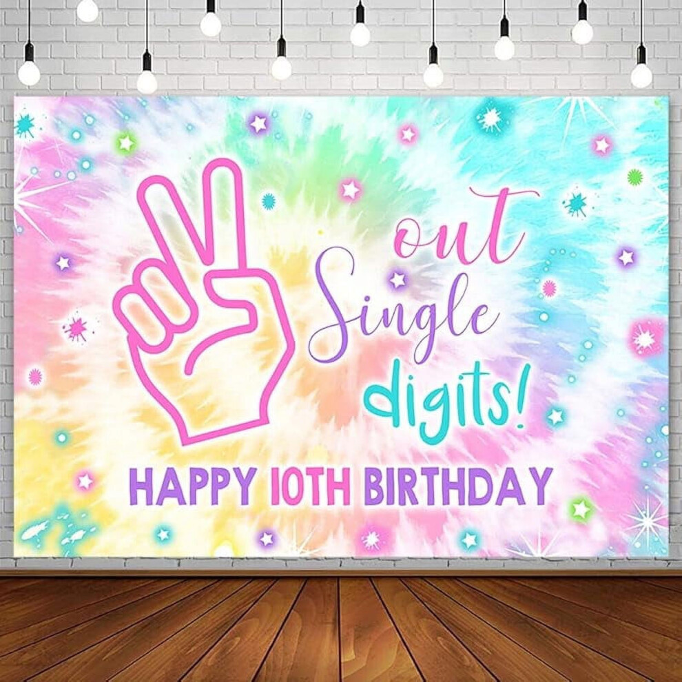 Tie-Dye Rainbow Birthday Backdrop For Girls, 10Th Birthday 901175940965