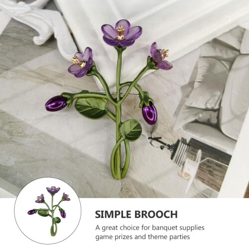 Broche de lapela em esmalte com flor violeta e cristal (1 peça) 2