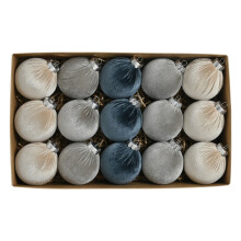 Velvet Christmas Ball Pendant 8cm 15pcs Grayish Blue
