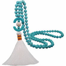 Colar vintage com pingente de borla turquesa e miçangas