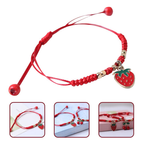 Pulseira trançada com pingente de morango (2 peças) 1