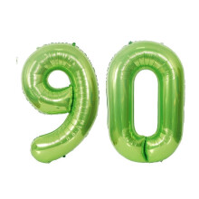 Balões gigantes de alumínio verde com o número 90 (40") para ensaio fotográfico de aniversário de 90 anos, com gás hélio.