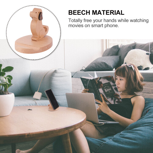 Suporte de mesa em madeira com formato de cachorro para celular e tablet. 1