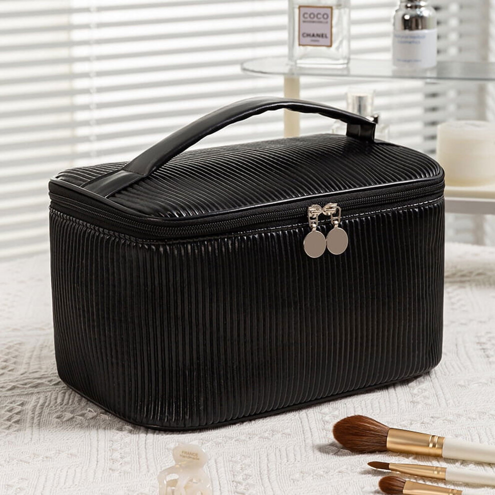 Leather Makeup Bag Portable Travel Toiletry Organizer